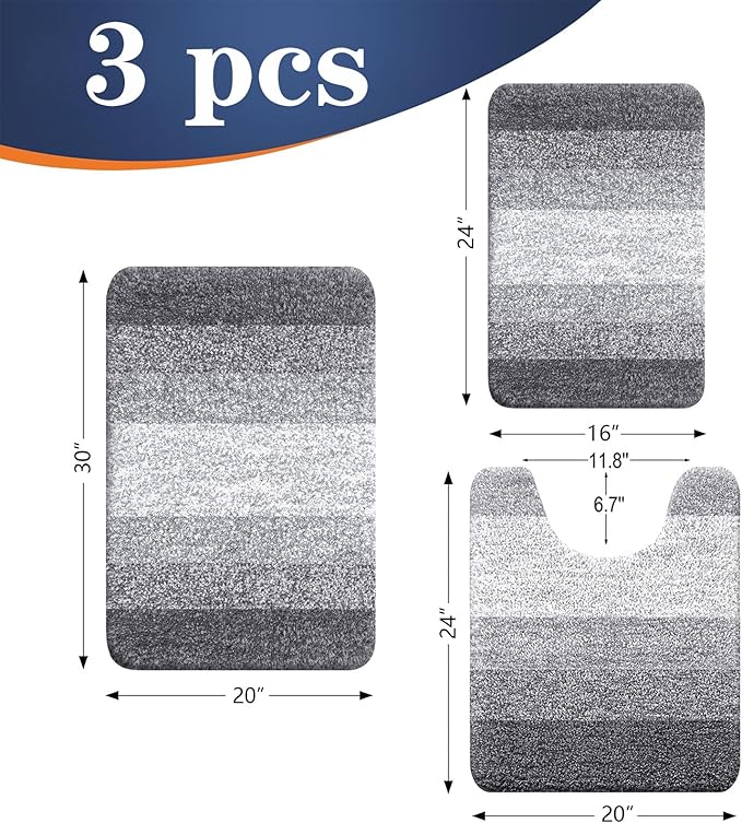 OLANLY Bathroom Rugs Sets 3 Piece, Soft Absorbent Microfiber Bath Mats and - Image 2