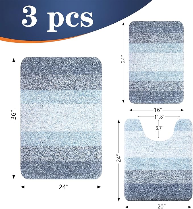 OLANLY Bathroom Rugs Sets 3 Piece, Soft Absorbent Microfiber Bath Mats and - Image 2