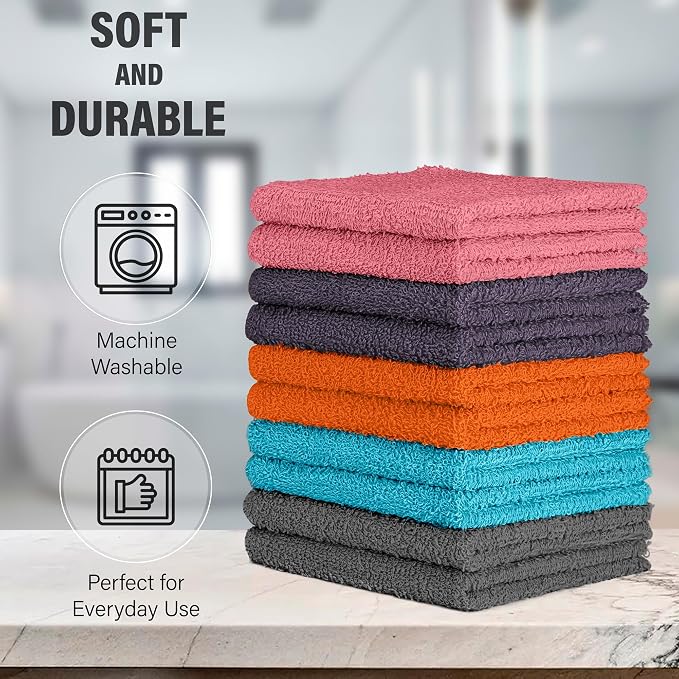DecorRack 20 Pack 100% Cotton Wash Cloth, Luxurious Soft, 12 x 12 inch Ultra - Image 2