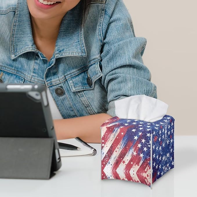 American Flag Tissue Box Cover, PU Leather Square Tissue Holder - Image 6