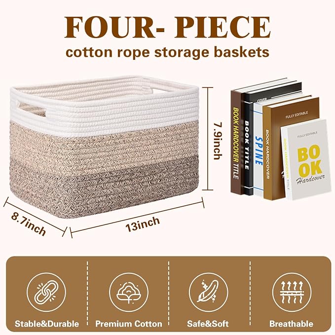 Storage Baskets for Organizing, 4 Pack Baskets for Shelves, Decorative Storage - Image 3