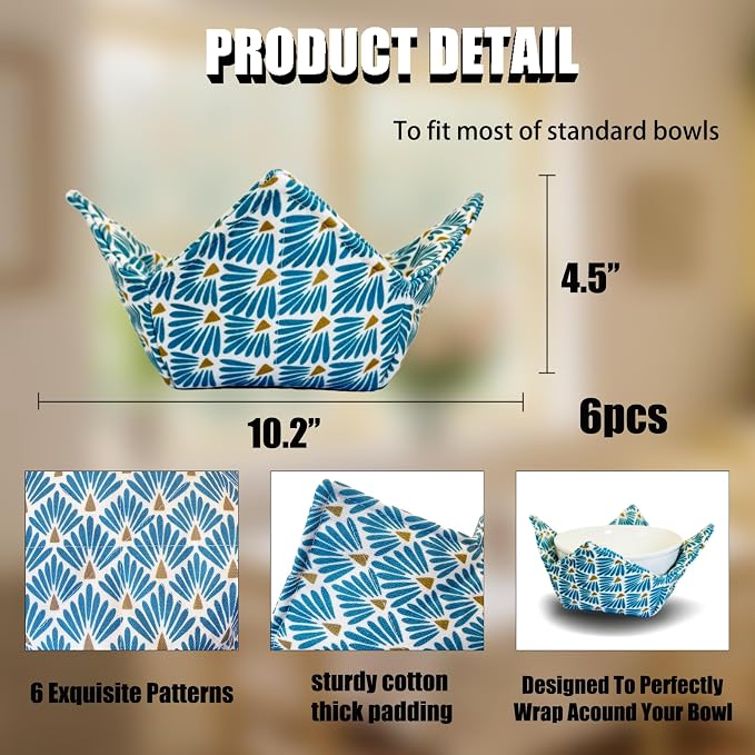 Cotton Microwavable Bowl Cozy ，Set of 6，Microwave-Safe Hot Bowl Holders - Image 2