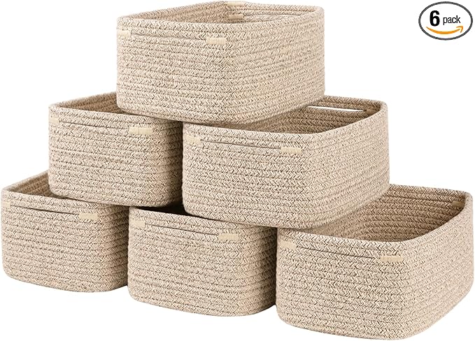 6 Pack Storage Baskets for Shelves, Small Baskets for Shelves, Cute Decorative by OIASKET