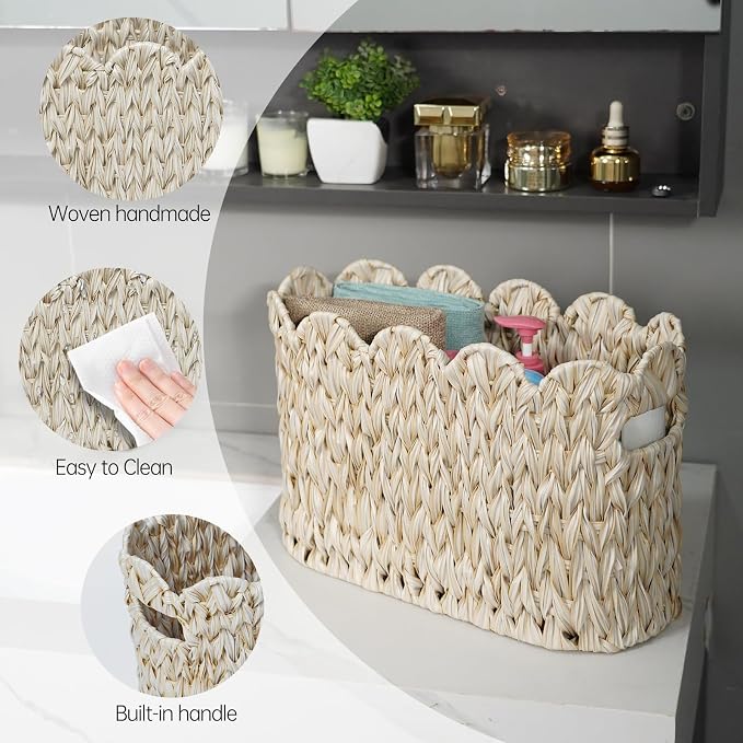 Toilet Paper Storage Basket, Boho Decorative Scalloped Baskets, Coastal - Image 5