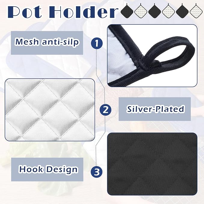 Bokon 12 Pcs Pot Holders for Kitchen, Heat Resistant Cotton Hot Pad Oven Mitts - Image 3