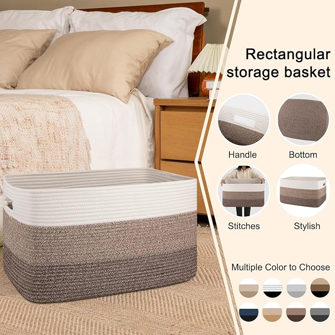 OIAHOMY Large Blanket Basket For Living Room, Rectangle Woven Baskets for - Image 5