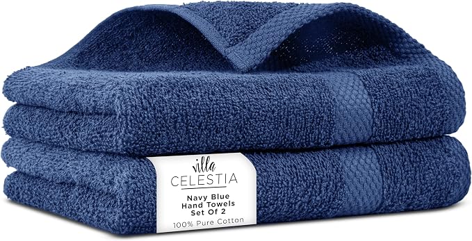 100% Cotton Hand Towel Set of 2, Sustainable, Highly Absorbent, Quick Drying by VillaCelestia