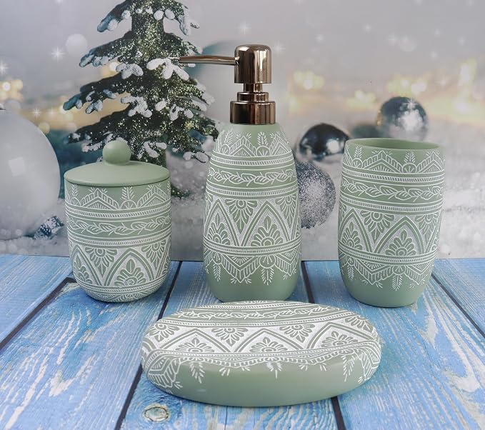 Hymmah Green Bathroom Accessories Set, Farmhouse Bathroom Decor, Contain Cotton - Image 3