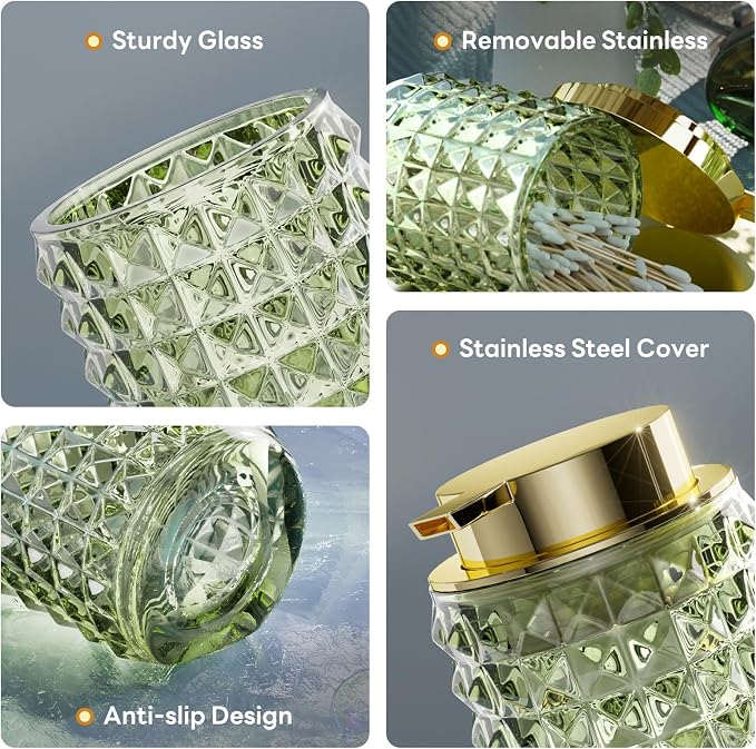 Bathroom Accessory Set with Plastic Wicker Basket, Glass Bathroom Accessories - Image 3