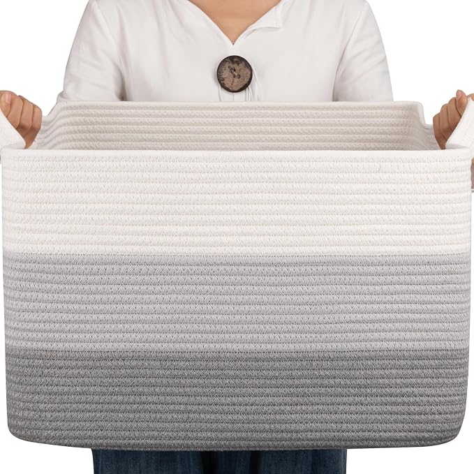 OIAHOMY Cotton Rope Basket, Rectangle Woven Baskets by MasterofSpaceOptimization