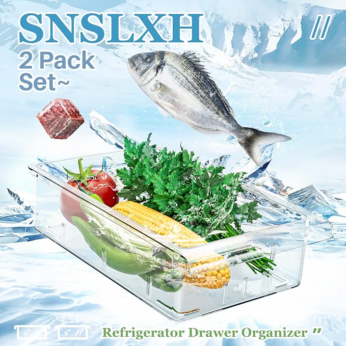 SNSLXH 2 Pack Refrigerator Drawer Organizer, Pull Out Shelf Storage Transparent - Image 6