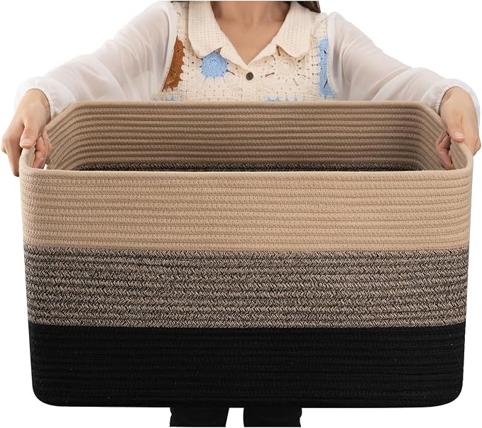 OIAHOMY Large Blanket Basket, 22”x17”x12” Rectangle Woven Baskets, Nursery by MasterofSpaceOptimization