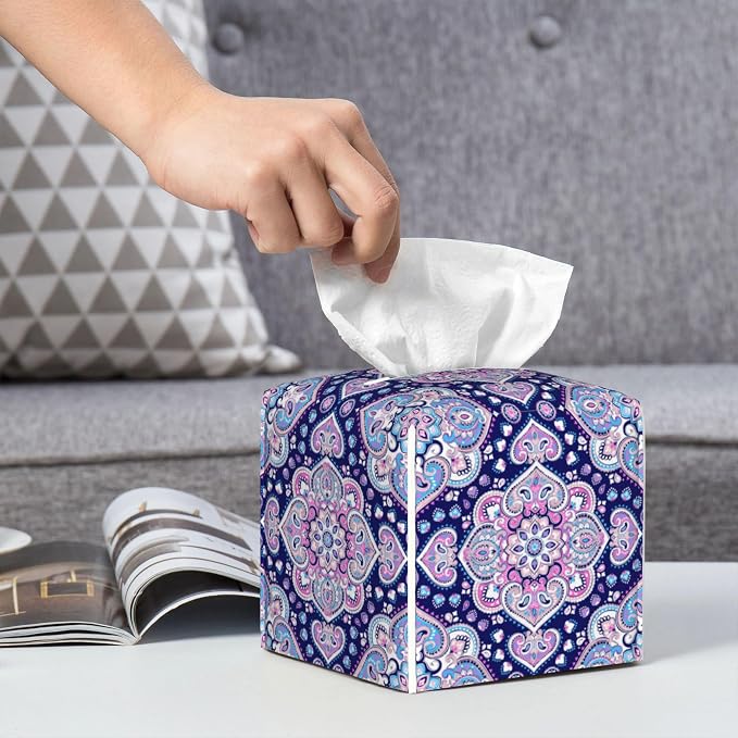 Boho Mandala Flower Tissue Box Cover Square, Indian Paisley Floral Tissue Box - Image 6