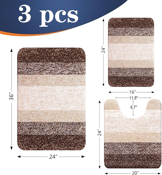 OLANLY Bathroom Rugs Sets 3 Piece, Soft Absorbent Microfiber Bath Mats and - Image 2
