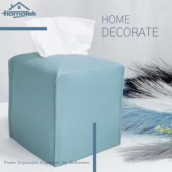 HOMOTEK 2 Pack Tissue Box Cover, Square PU Leather Tissue Holder, Decorative - Image 5