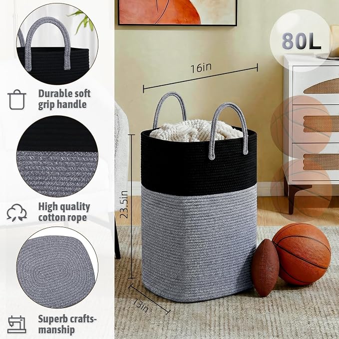 Laundry Basket, Woven Cotton Rope Laundry Hamper, Versatile Storage - Image 2
