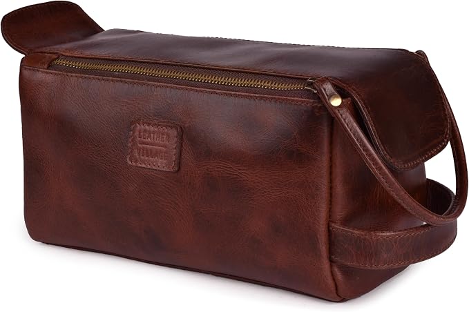 LEATHER VILLAGE Genuine Leather Travel Toiletry Bag - Image 2