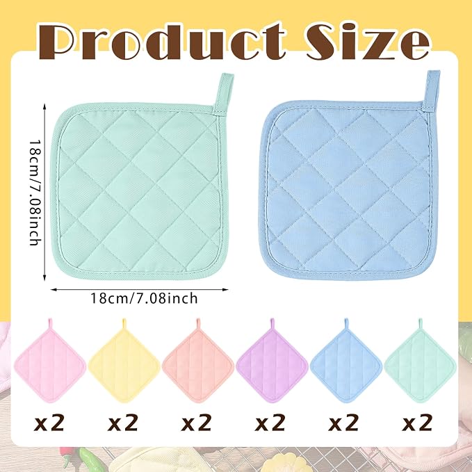 Bokon 12 Pcs Pot Holders for Kitchen, Pastel Potholders Sets, Heat Resistant - Image 2