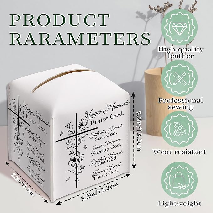 Christian Bible Verses Tissue Box Cover Square, Inspirational Quotes Waterproof - Image 2