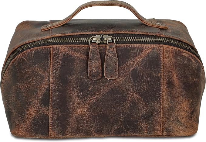 KomalC Luxury Leather Men’s Toiletry Travel Bag – Handmade Shaving Kit - Image 2