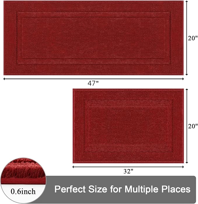 SHACOS Red Bathroom Rugs Sets 2 Piece 32x20 + 47x20 inch, Microfiber Non Slip - Image 2