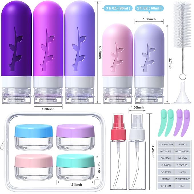 19 Pack travel Bottles for Toiletries, Silicone TSA Approved Travel Size - Image 5