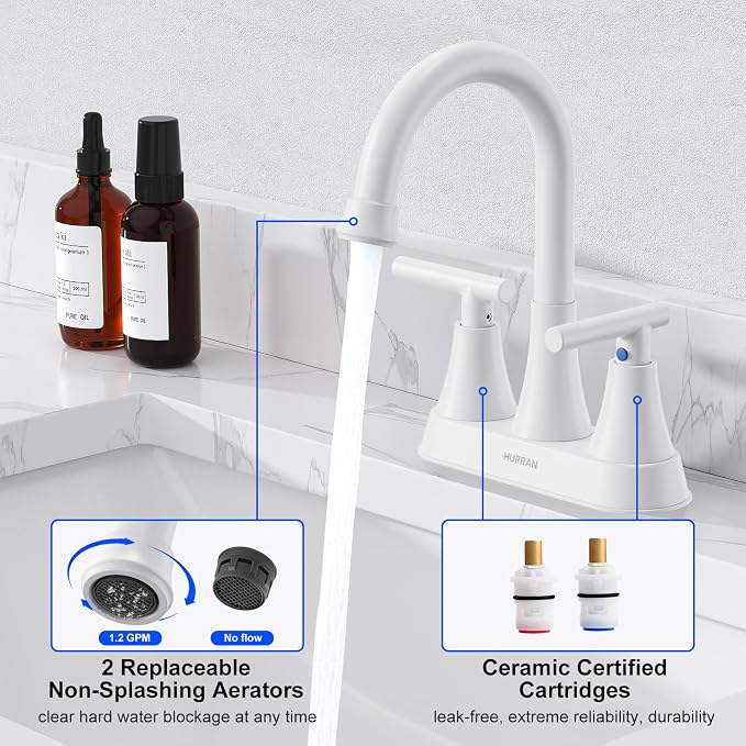 Bathroom Faucets for Sink 3 Hole, Hurran 4 inch Bathroom Sink Faucet - Image 4