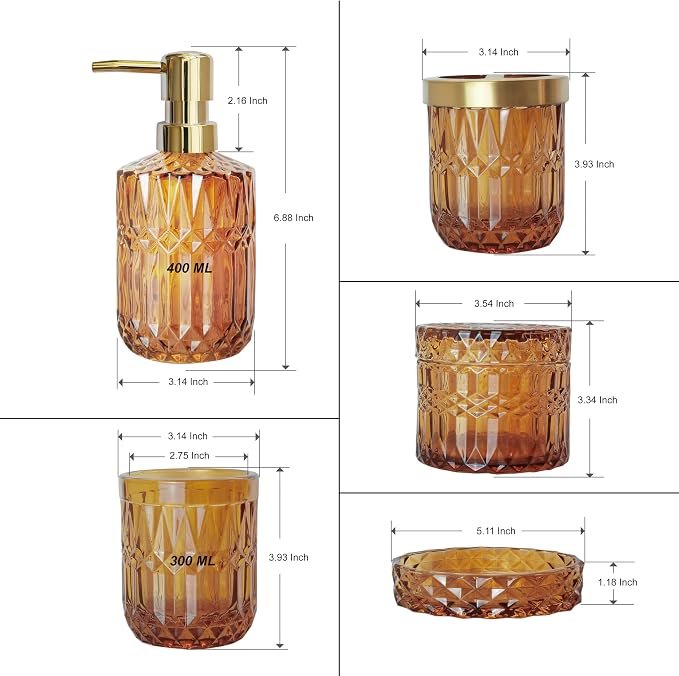 Amber Bathroom Accessories Set, Hand Soap Dispenser, Soap Dish, Toothbrush - Image 7