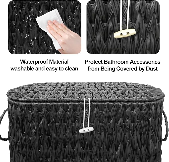 Black Toilet Paper Basket with Lid, Wicker Toilet Paper Storage Stand, Large - Image 5