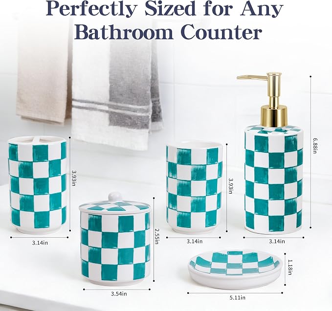 Ceramic Bathroom Soap Dispenser Set, Checkered Bathroom Vanity Set - Image 5