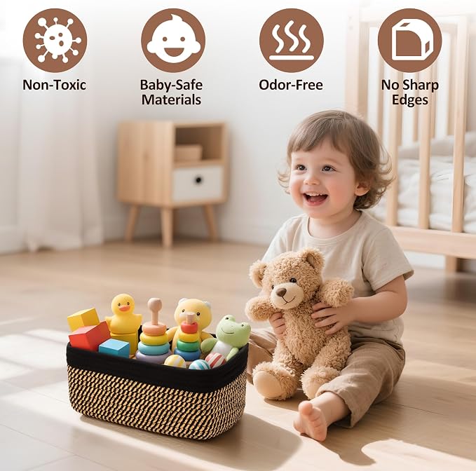 5-Pack Small Woven Rope Storage Baskets – 2 Sizes Organizer Bins - Image 4