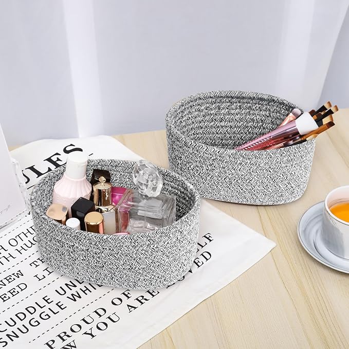 【2 Pack】ABenkle Small Woven Baskets, Tiny Oval Shallow Storage Baskets - Image 6