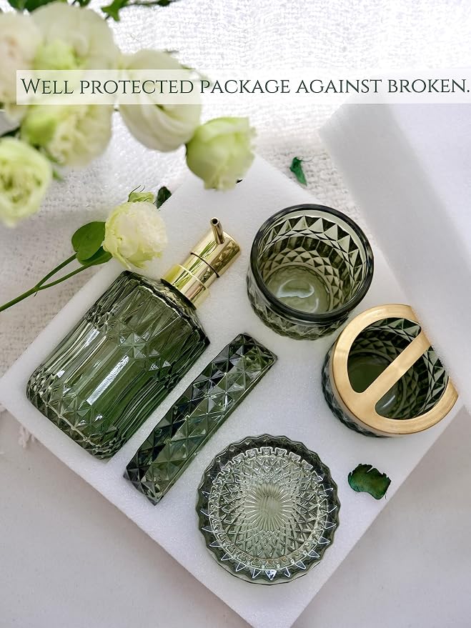 Green Bathroom Accessories Set, Soap Dispenser, Soap Dish, Toothbrush Holder Set - Image 5
