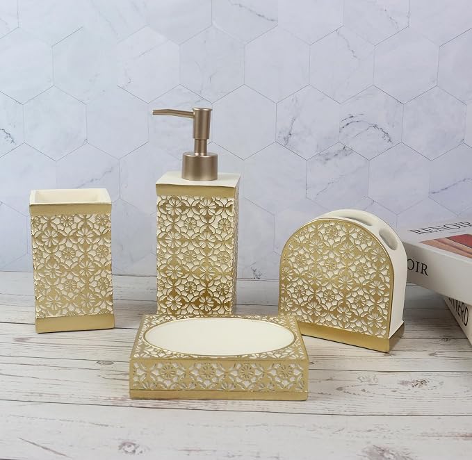 Hymmah Gold Bathroom Accessories Set, Farmhouse Bathroom Decor, Contain Cotton - Image 6