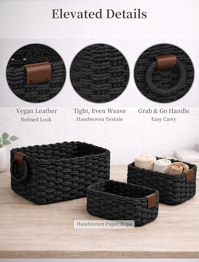 Storage Basket, Recycled Paper Rope Bathroom Basket Organizer, Mini wicker - Image 4