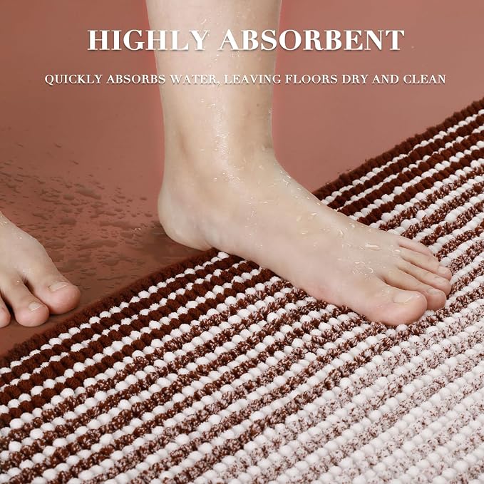 Bathroom Rugs and Mats Sets, 2 Piece Thick Absorbent Chenille Bath Mat Rug Set - Image 5