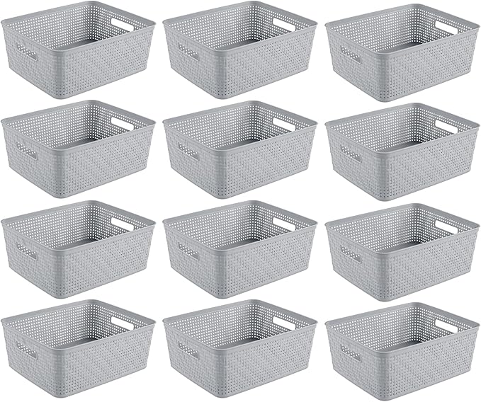 Sterilite 12 Pack Plastic Storage Bin Organization Containers, Short Baskets by Sterilite