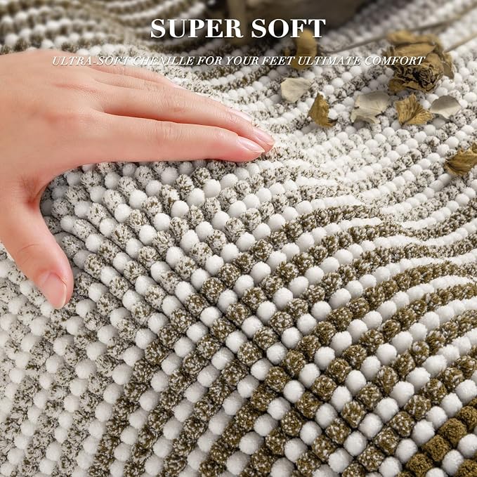 Bathroom Rugs and Mats Sets, 2 Piece Thick Absorbent Chenille Bath Mat Rug Set - Image 2