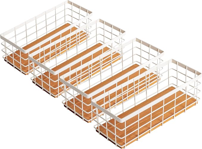 TIEYIPIN Small Metal Wire Storage Basket, Detachable Wood Base Storage by TIEYIPIN