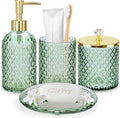 Green Bathroom Accessories 4Pcs of Glass Bathroom Counter Organizer Set by Cirhy