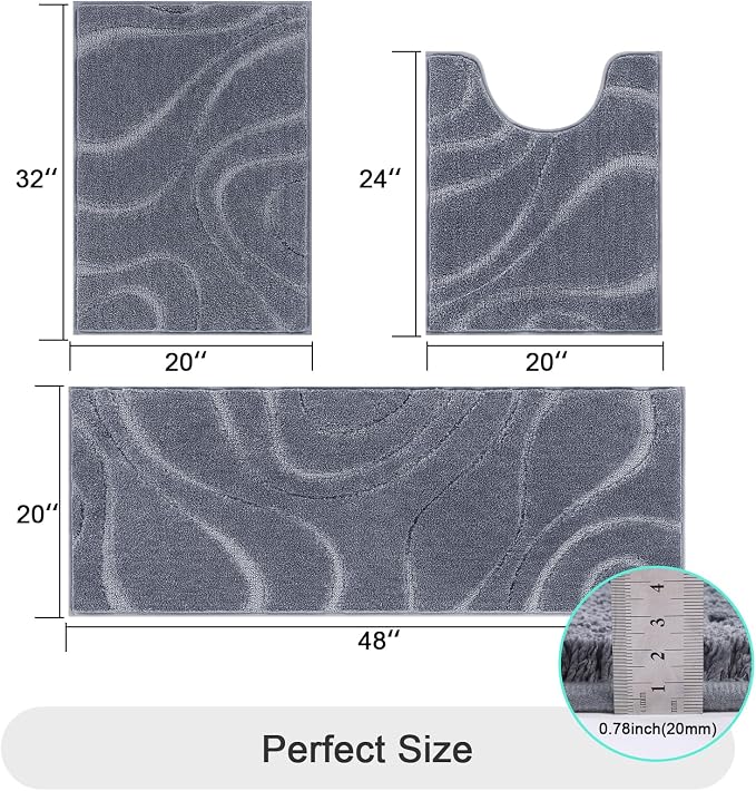 HEBE Bathroom Rug Sets 3 Piece, Non Slip Shower Mats - Image 2