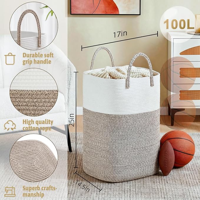 Laundry Basket, Woven Cotton Rope Laundry Hamper, Versatile Storage - Image 2