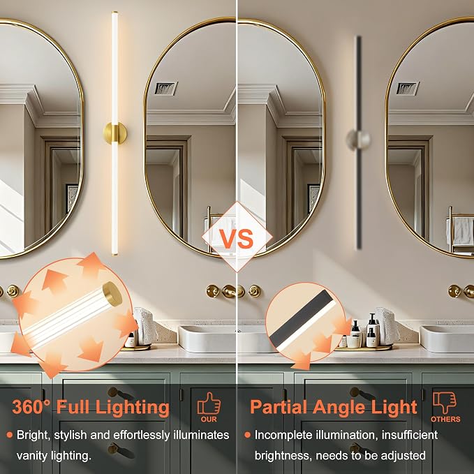 Glod Wall Sconces Set of 2 Hardwired, Dimmable 5CCT LED Bathroom Light Fixtures - Image 6