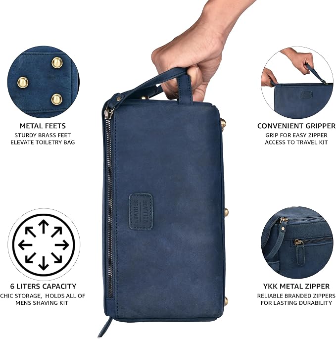 LEATHER VILLAGE Genuine Leather Travel Toiletry Bag - Image 3