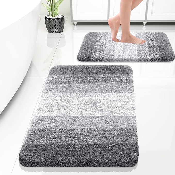 OLANLY Bathroom Rug Set 2 Piece, Soft Absorbent Microfiber Bath Rug Set by OLANLY