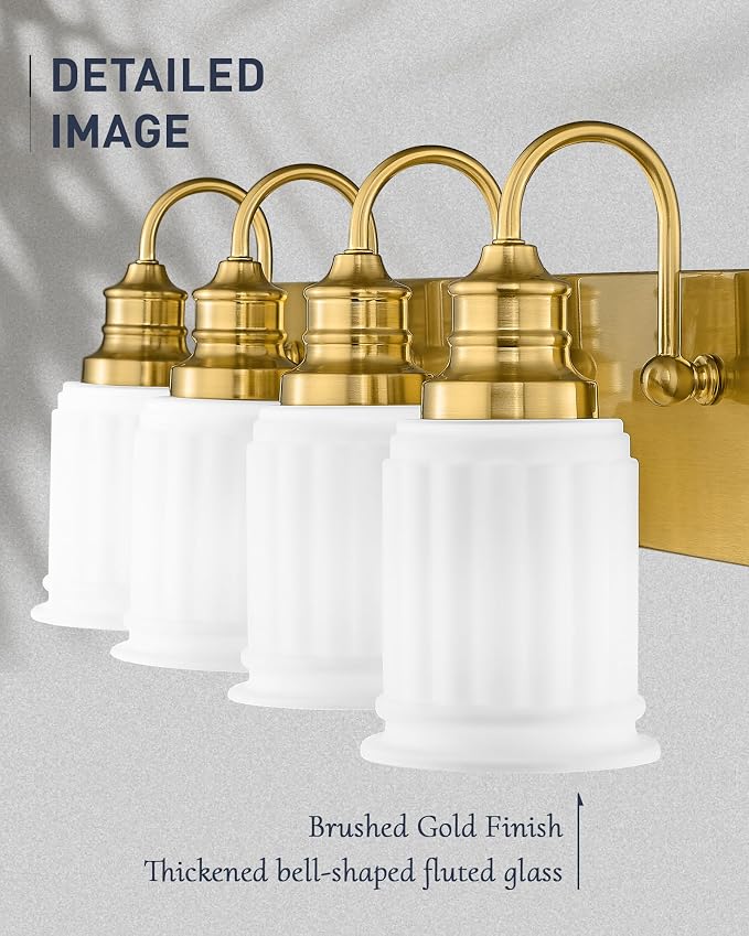 Bathroom Light Fixtures 4-Lights, HWH Brushed Gold Vanity Light Modern Bathroom - Image 2