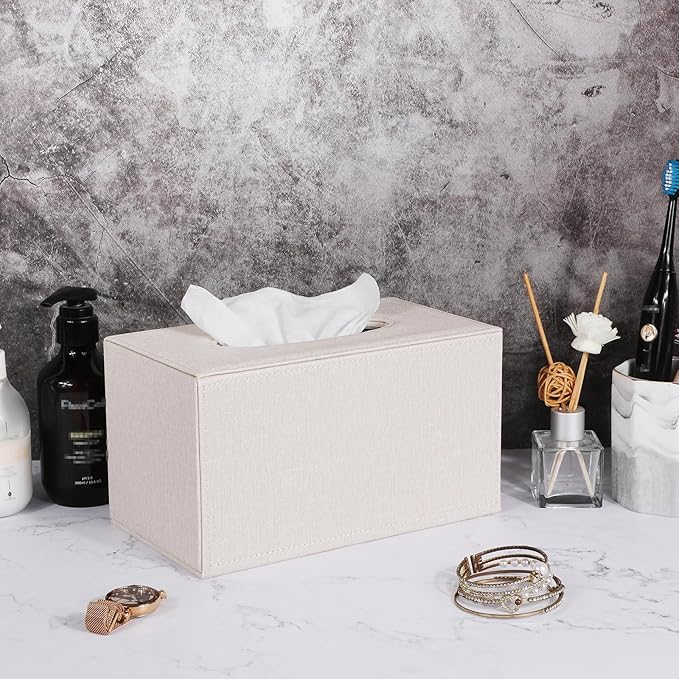 Sumnacon Tissue Box Cover Rectangular Tissue Box Holder Linen Tissue Box - Image 7