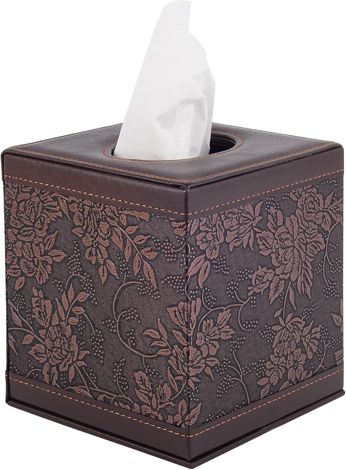 Antique Leather Square Tissue Box Cover/Holder, RHCSZ Table Napkin Case by RHCSZ