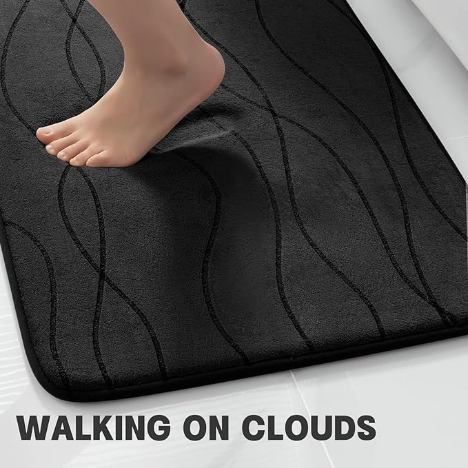 YIHOUSE Memory Foam Black Bathroom Rug Sets 5 Piece, Ultra Absorbent Bath Mat - Image 4
