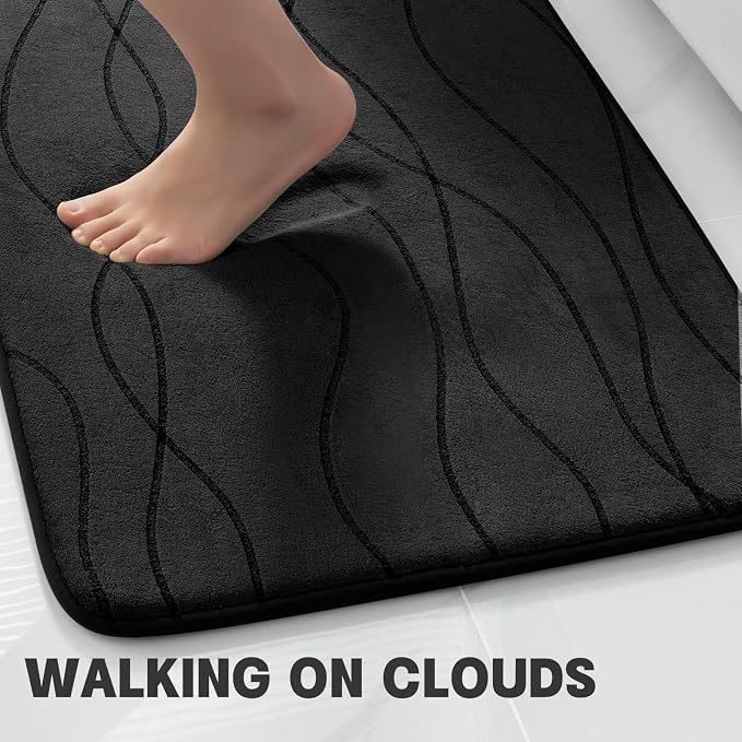 YIHOUSE Memory Foam Black Bathroom Rug Sets 3 Piece, Ultra Absorbent Bath Mat - Image 4